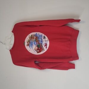 Vtg PANNILL Red Cotton Blend Santa's Sleigh DIY? Embellished Sweatshirt